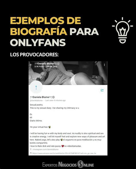 que poner en la biografía de onlyfans|Ideas de Biografía de OnlyFans. Muchos principiantes。